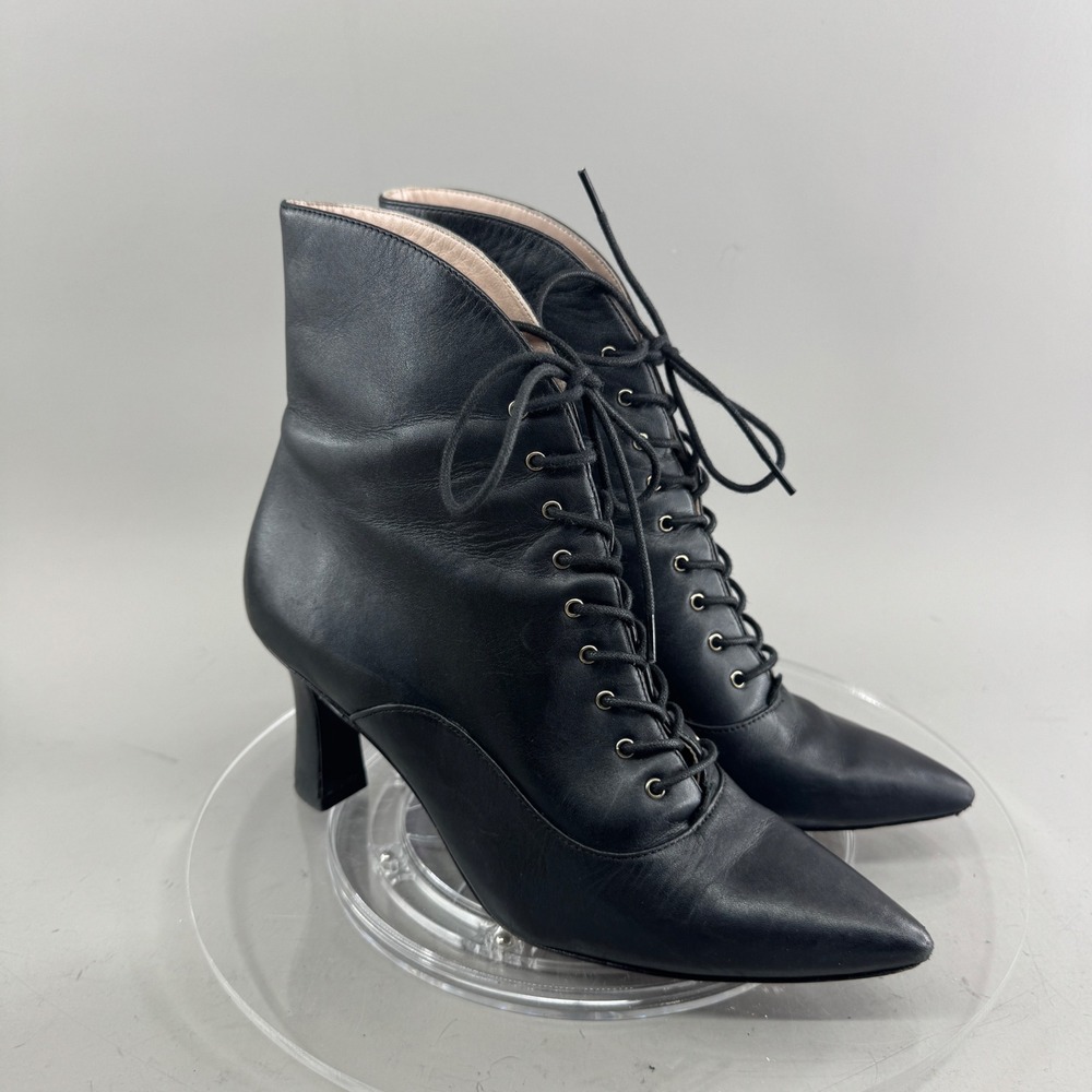 Nine West Womens Callahan Leather Lace Up Pointed Toe Ankle Boots Black 7 Witchy
